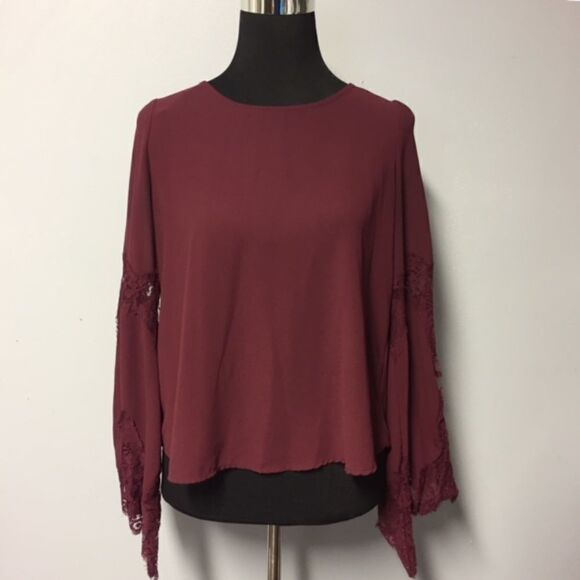 Rue 21 Lace Bell Sleeve Burgundy Top - Picture 4 of 6